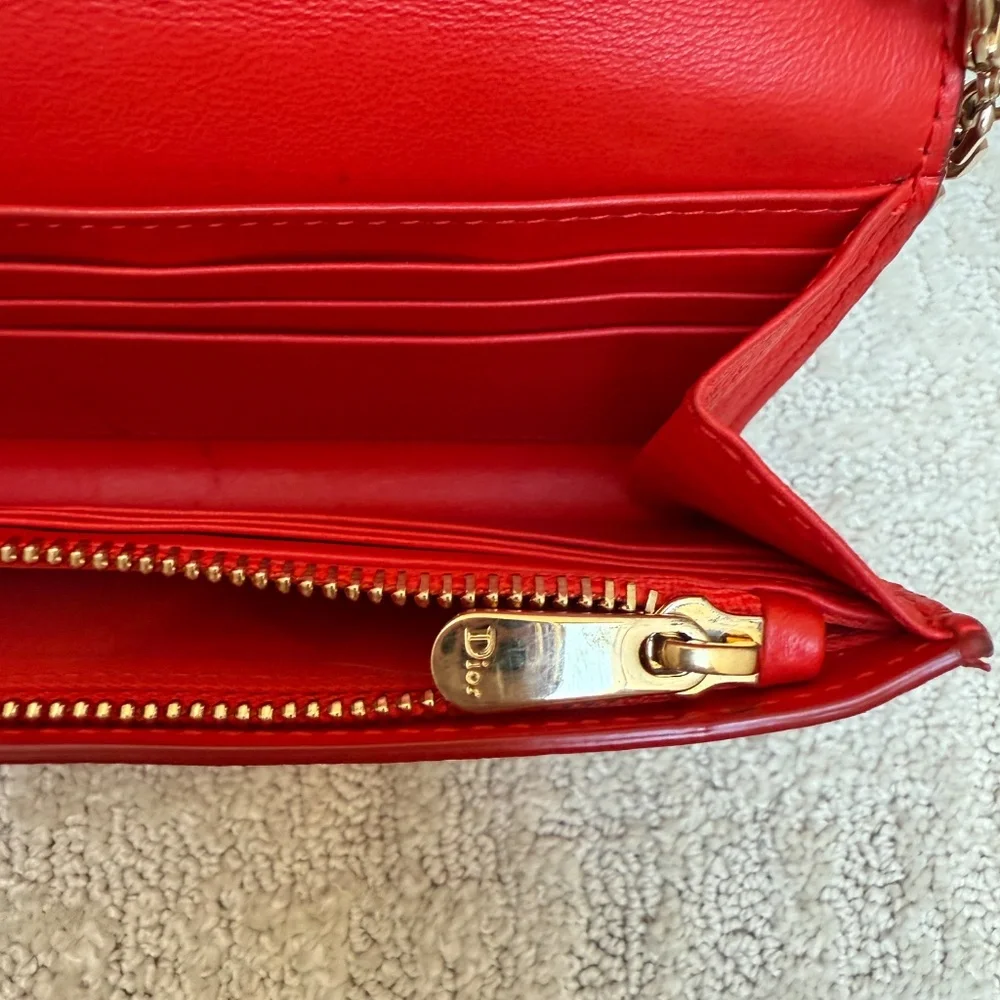 Christian Dior Diorama Wallet on Chain in Red Leather